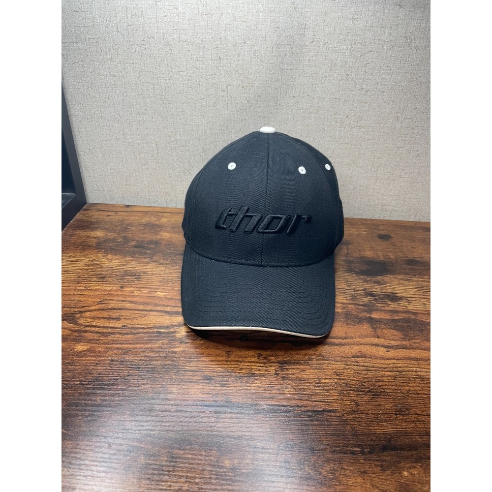 Vintage Y2K Thor MX FlexFit Hat BLACK Stealth Logo Motocross Cap Sz L/XL MX Gear